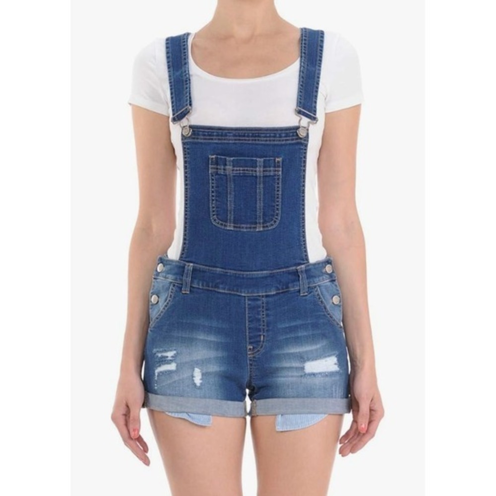 WAX‎ JEAN Denim Distressed Short Overalls  2XL Ripped Boho Hippie Festival Y2K
